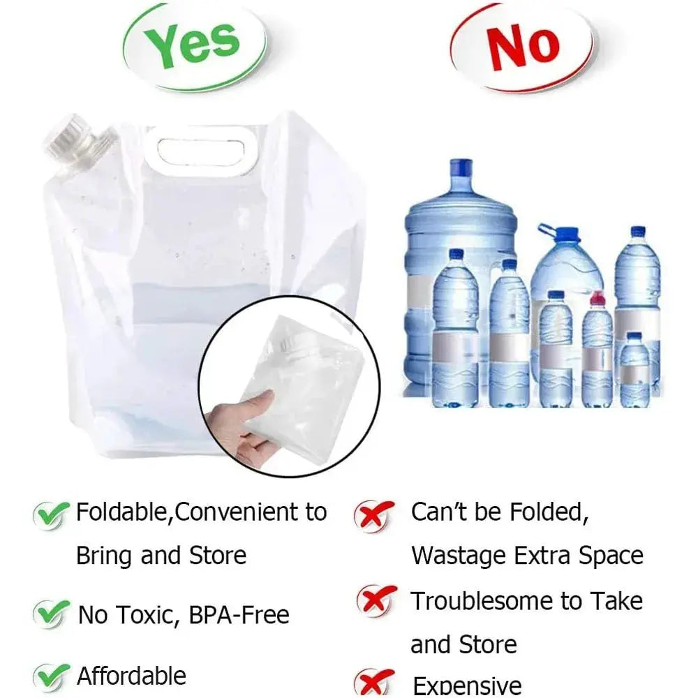 5L foldable water bag with handle; portable, lightweight water container for camping and travel.
