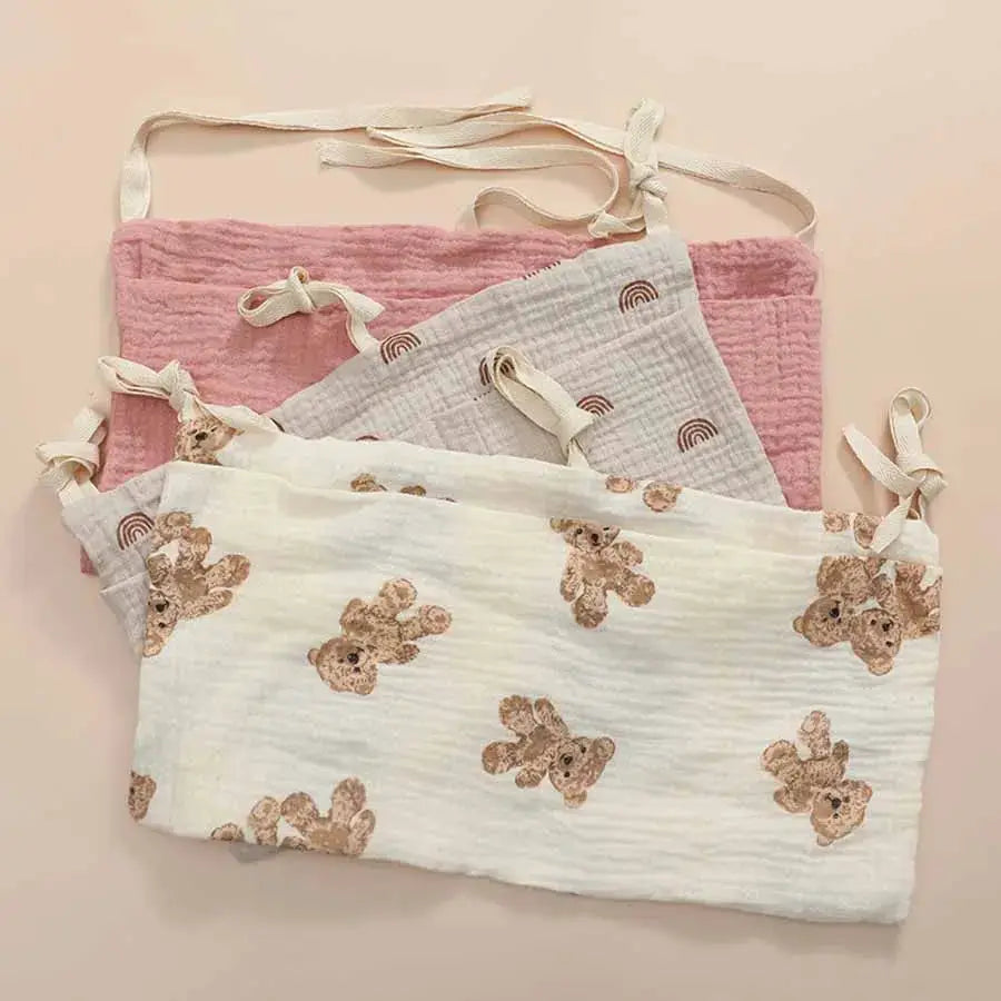 Two Pocket Baby Bedside Hanging Storage Bag Attaches to Crib Stroller Breathable Cotton Organizer for Diapers and Toys