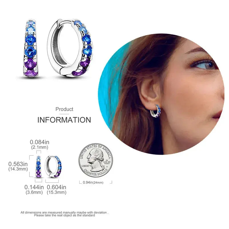 925 Silver Hoop Earrings For Women Zircon Heart Shape Star Eardrops Original Fashion Jewelry