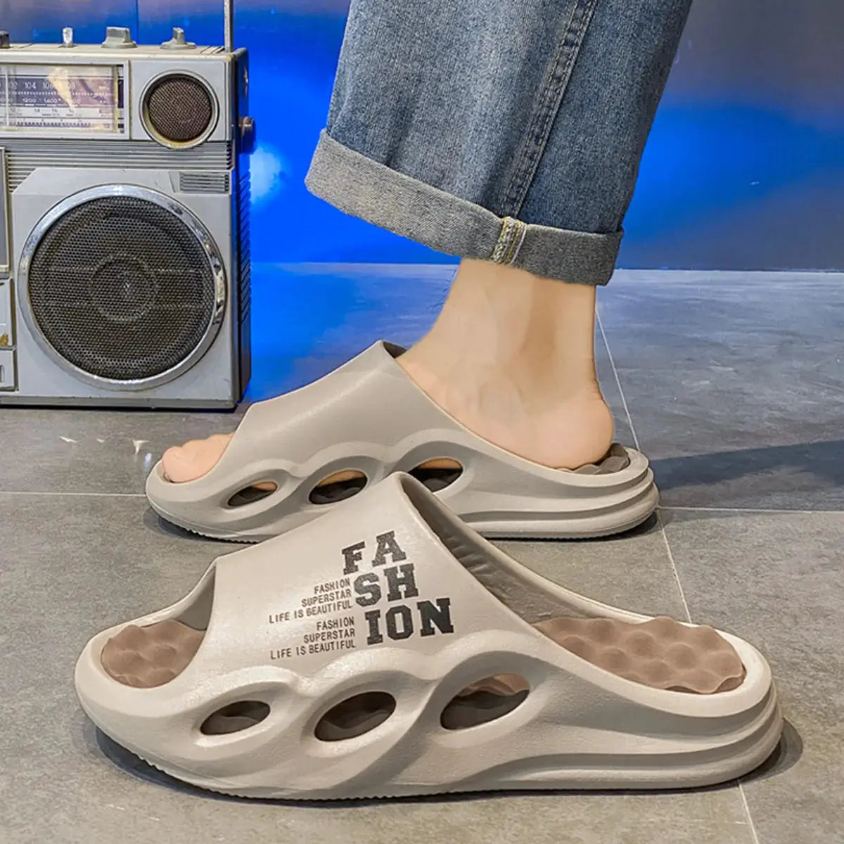 StrideFlex Mens Massage Slippers With Thick EVA Sole Non Slip Indoor Outdoor Sandals For Summer Beach