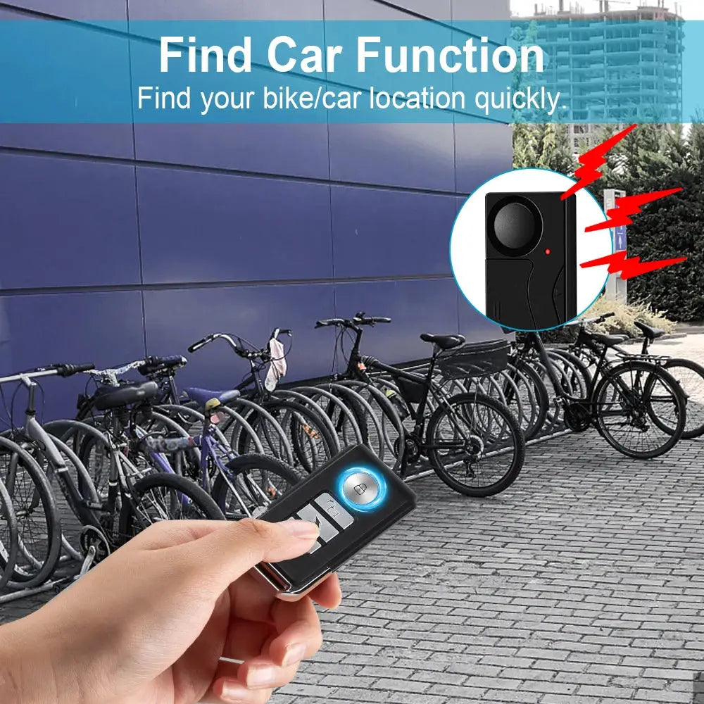 Wireless vibration alarm for bikes with remote, 110dB motorcycle/bicycle security sensor system.