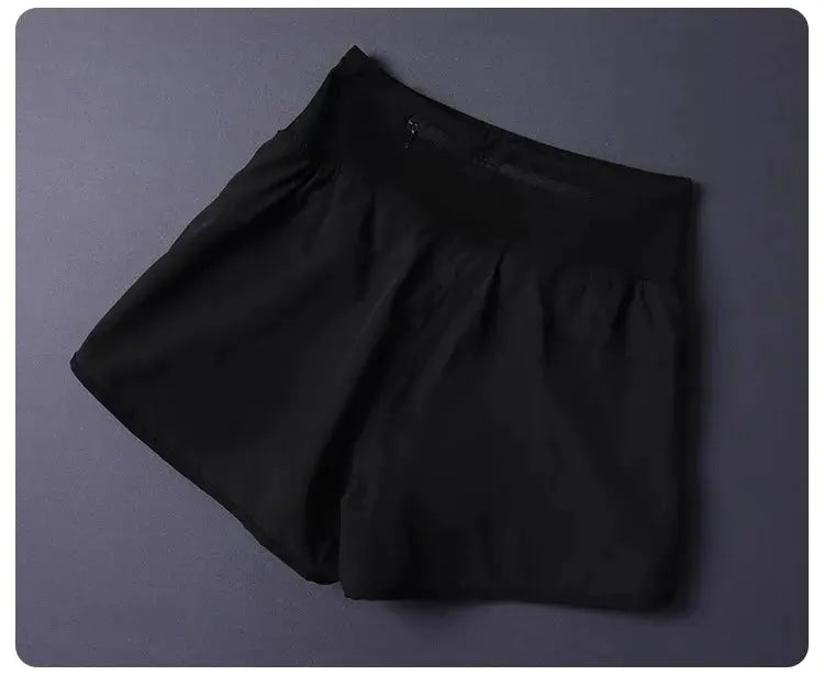 Women's black 2-in-1 shorts with pockets, lightweight breathable loose fit for yoga and running