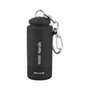 LED mini torch pocket flashlight with keychain and carabiner, black USB rechargeable
