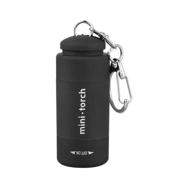 LED mini torch pocket flashlight with keychain and carabiner, black USB rechargeable