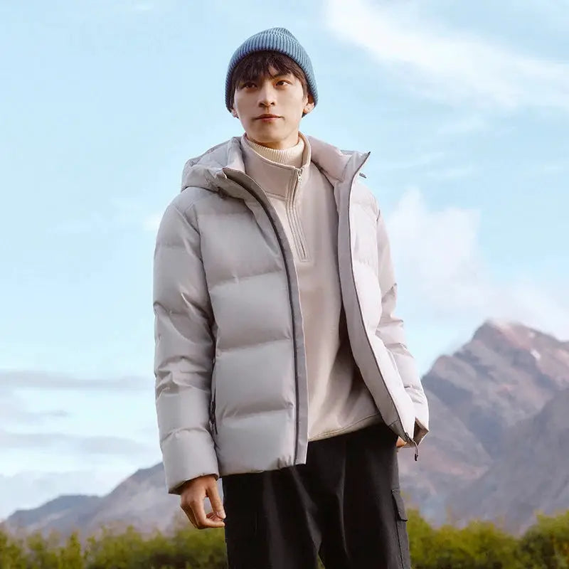 Semir down jacket, men's light gray hooded puffer with waterproof winter outerwear