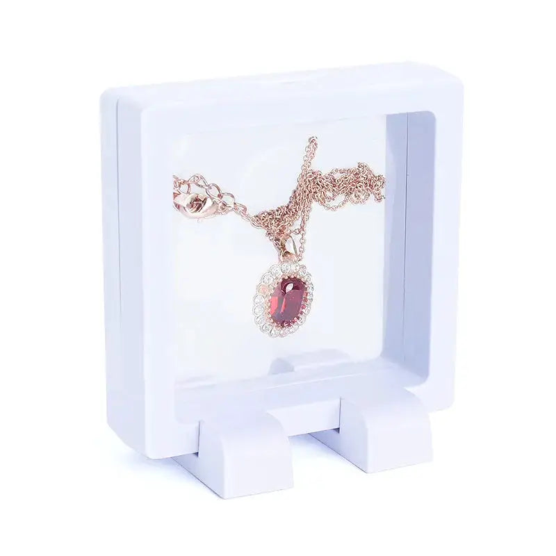 7x7cm 3D Suspension Shadow Box Jewelry Display Stand Ring Pendant Holder Case Presentation