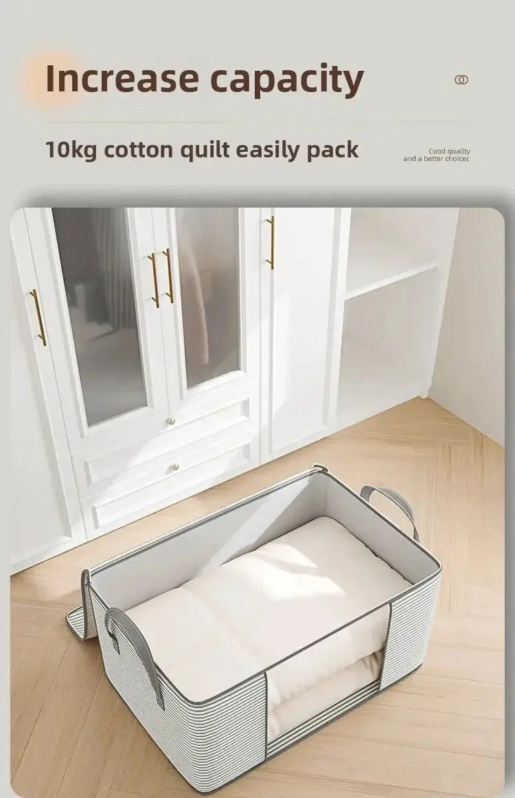 Household Large Foldable Storage Bag, gray striped, with handles, space-saving for clothing and quilts
