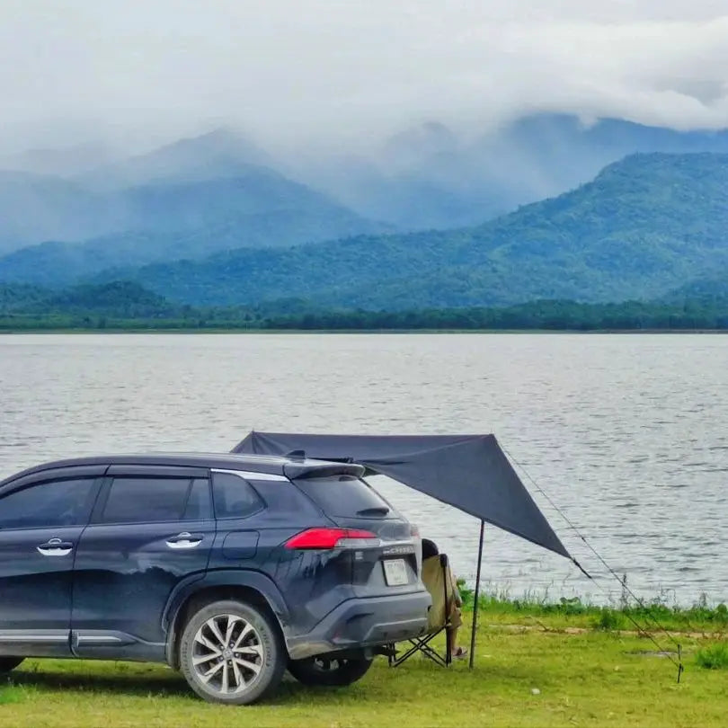 Bat Shape Car Side Awning Black Coated Waterproof Shelter For SUV Van And Car Rear 2x3 Meters