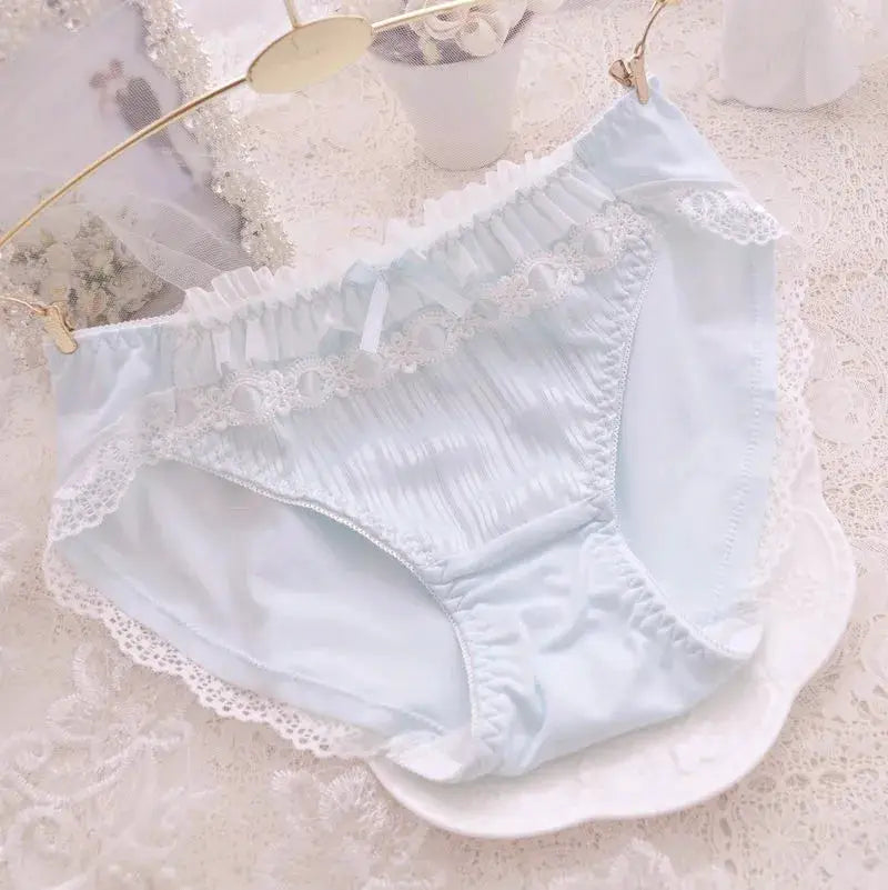 Cotton ruffle panties for women in light blue with lace trim and bow, Simples Market