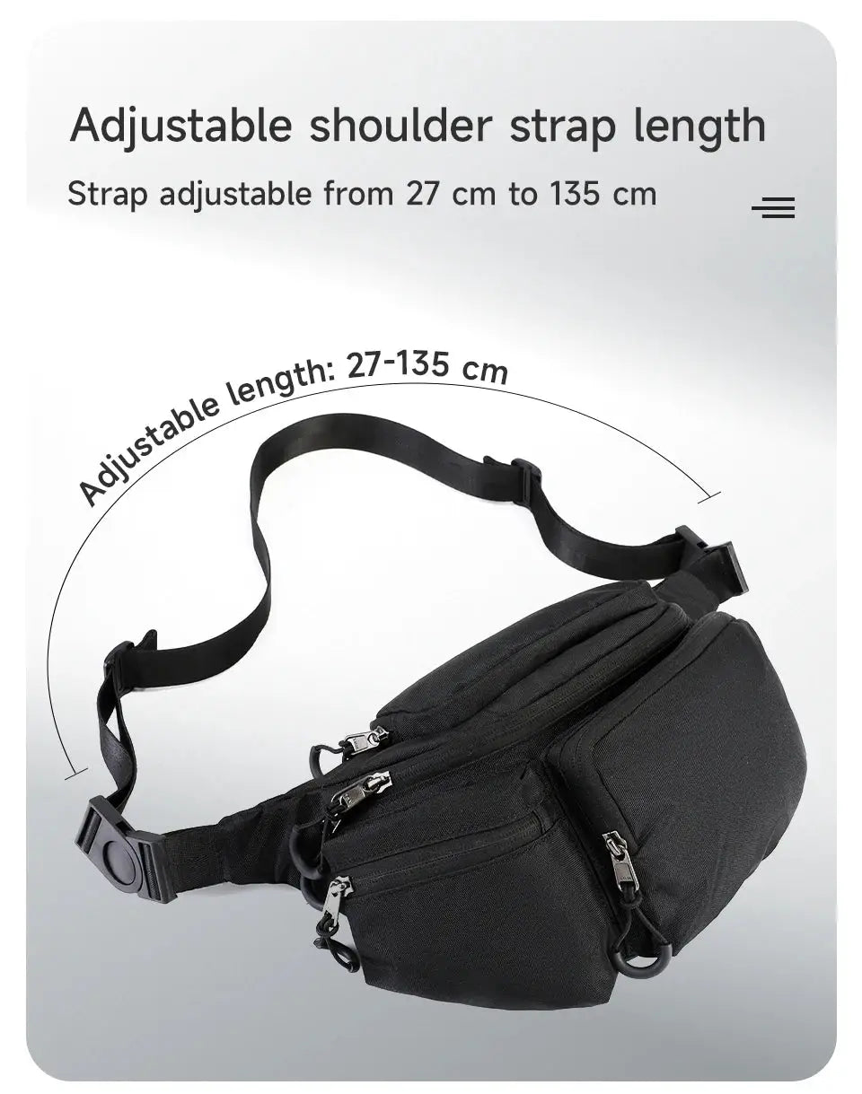 Tigernu chest bag for men, black crossbody fanny pack with adjustable 27–135 cm strap