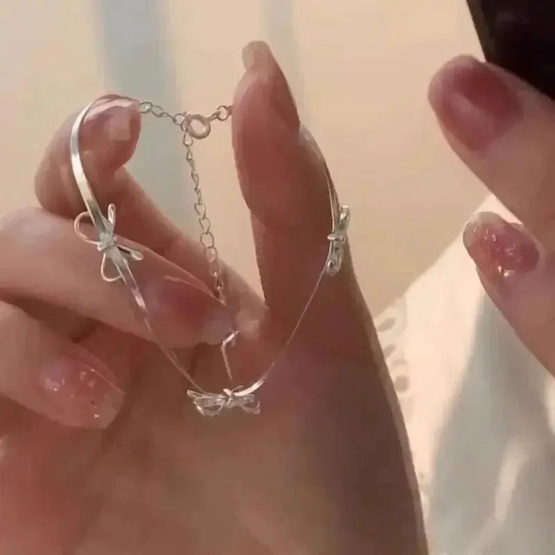 Lats Fashion Sweet Bow Bracelet For Women And Girls Sparkling Delicate Ribbon Bowknot Snake Chain Party Jewelry Gift