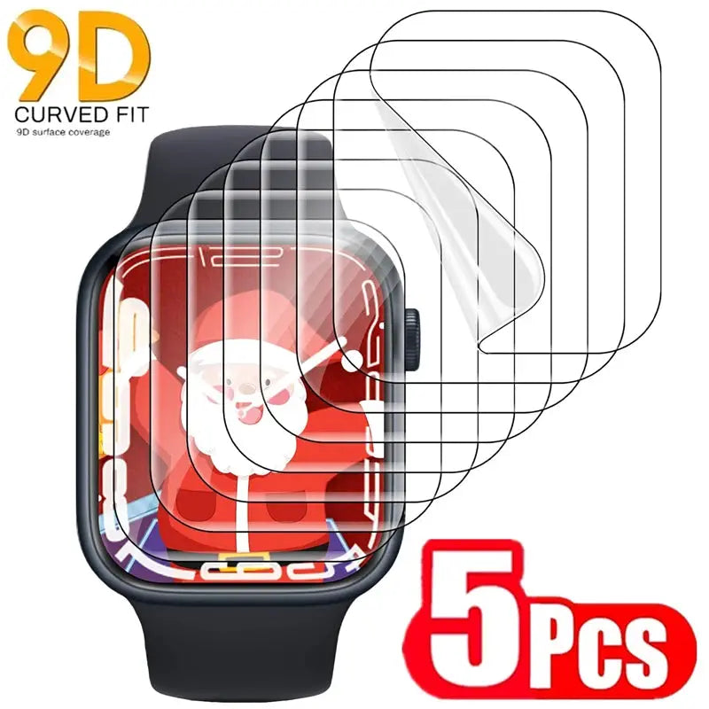 Apple Watch hydrogel screen protector set, Simples Market, 5Pcs, 9D curved fit, transparent for 38-49mm models