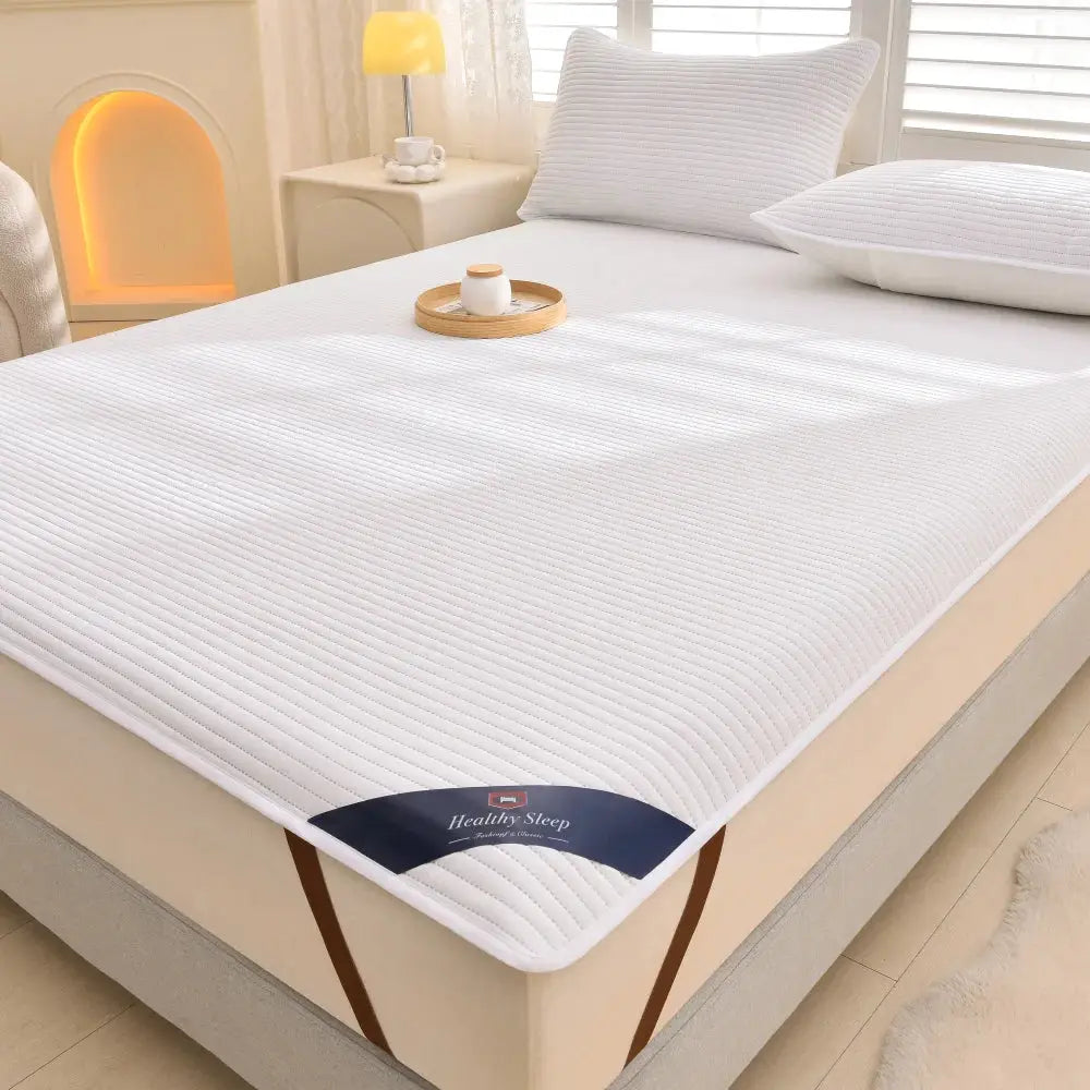 Striped waterproof mattress protector by Simples Market; 1pc, white, soft breathable quilted cover