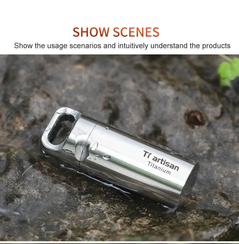Tiartisan Titanium mini EDC pill bottle, compact waterproof pill box for outdoor use