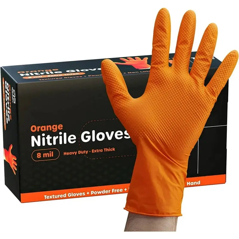 8 Mil Nitrile Gloves Thick Heavy Duty Industrial Disposable Diamond Textured Latex Free Ambidextrous For Mechanics