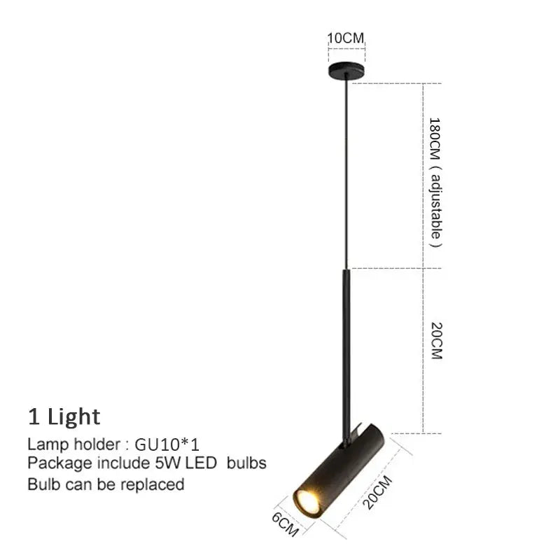 Minimalist LED hanging pendant light by Simples Market, black metal with 180cm adjustable cord, 1 light