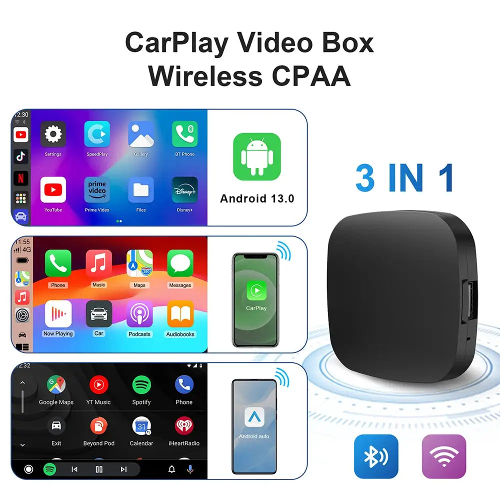 Android 13 TV Box CarPlay AI wireless box, Simples Market, built-in Play Store, black