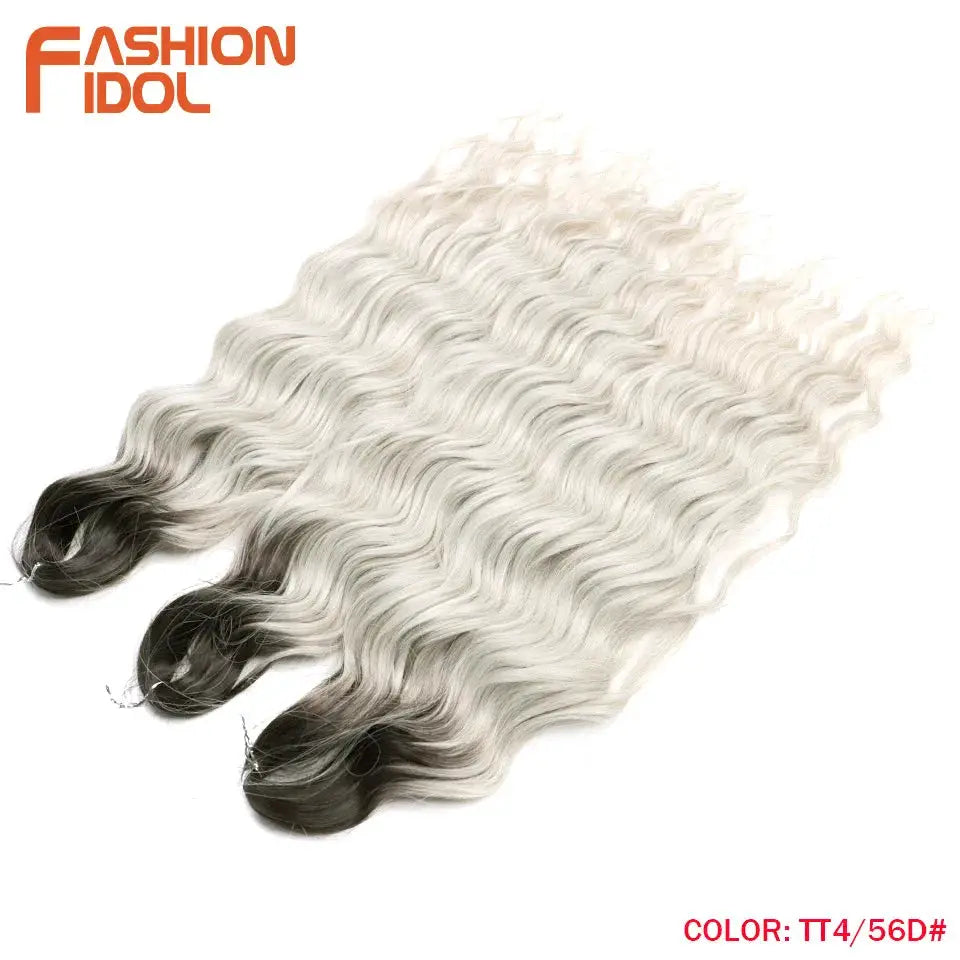 Anna 24in synthetic water-wave braiding hair extensions, ombre black to silver, 3 bundles, Fashion Idol