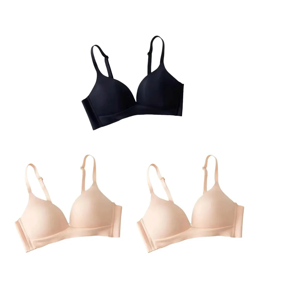 Simples Market seamless bra set; 4-piece collection in black and nude, non-wire push-up bras