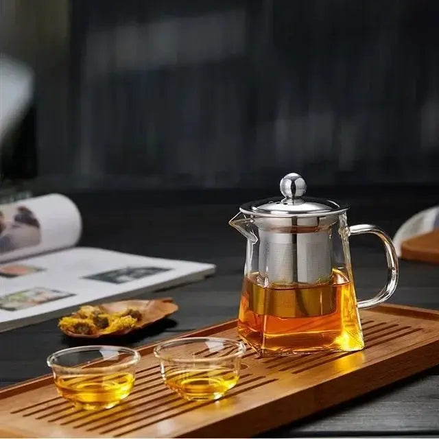 ClearBrew Heat Resistant Glass Teapot With Stainless Steel Infuser Square Design 350ml For Tea And Coffee