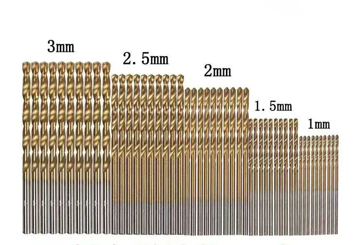 50 Pieces Titanium Coated High Speed Steel Drill Bit Set Hex Shaft Straight Spiral Bits For Metal Wood Plastic Drilling