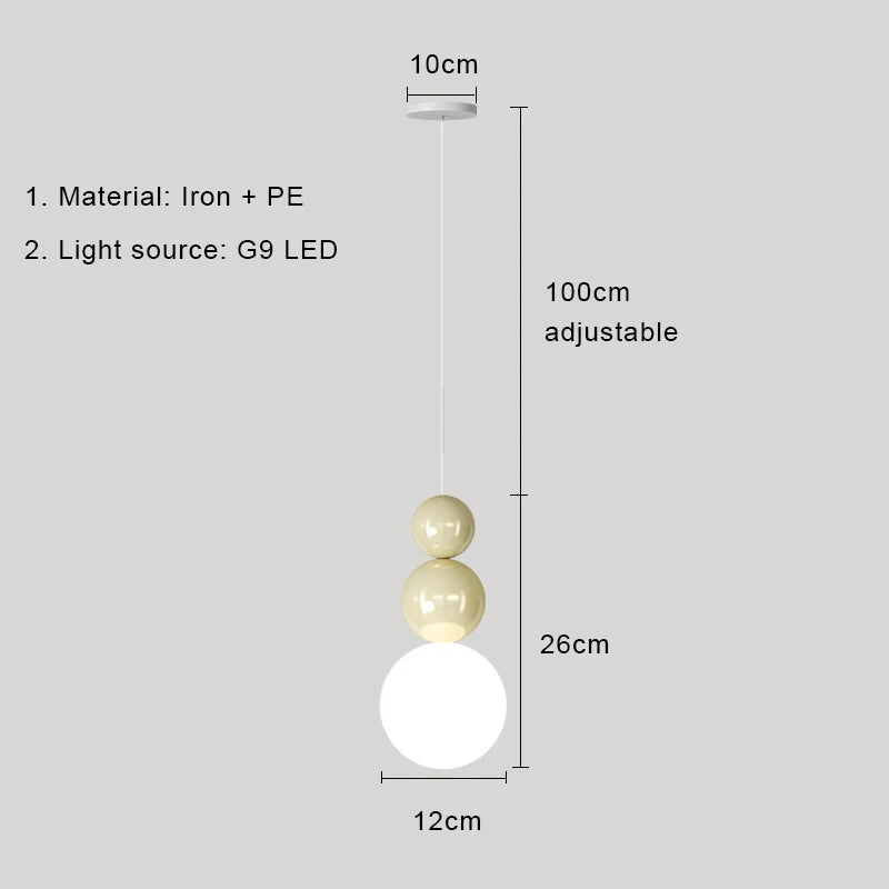 Nordic pendant light by Simples Market with cream and white three-globe design, iron + PE, G9 LED, 100 cm adjustable.