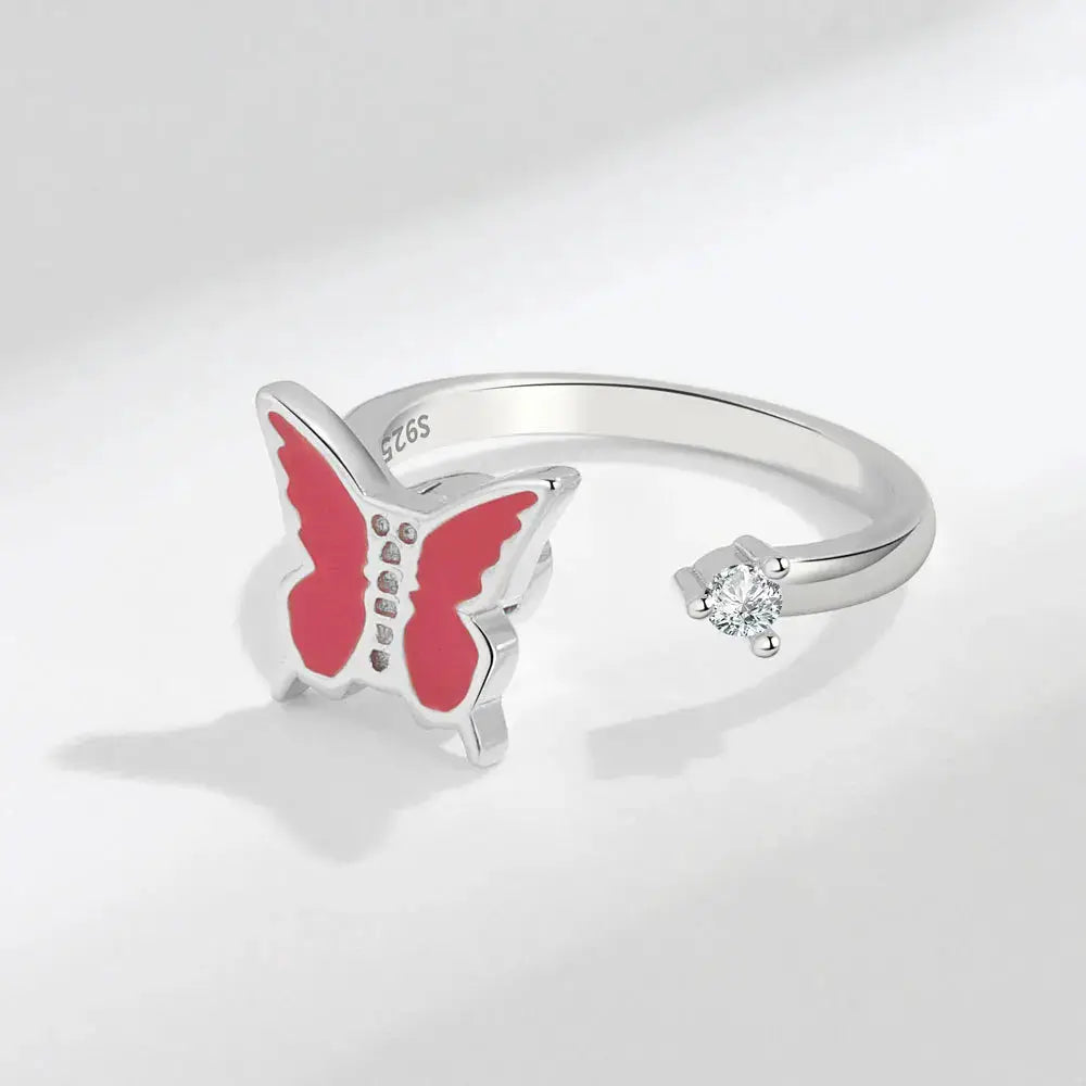 SMJEL Fidget Spinner Ring for Women Crystal Flower Eye Butterfly Animal Motifs Stress Relief Wedding Jewelry
