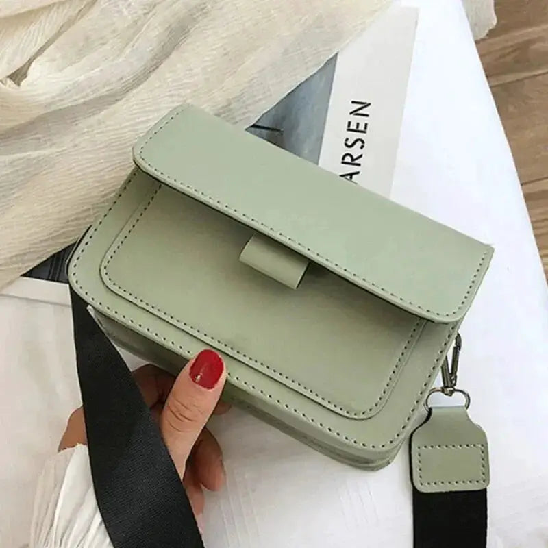Simples Market PU leather crossbody bag in sage green with flap and black strap