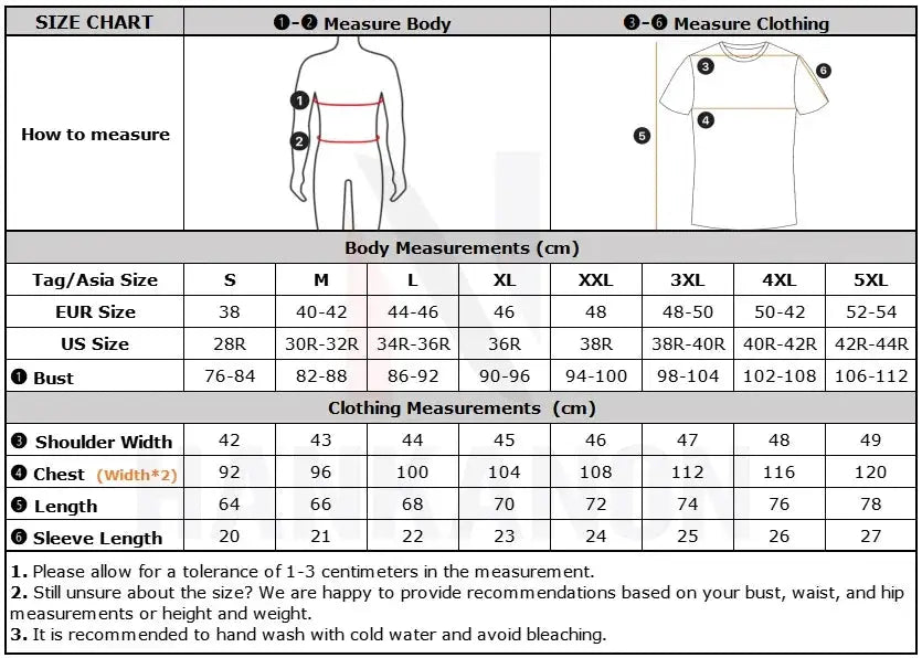 Men's polo shirt size chart by Simples Market showing bust, chest, length, and sleeve measurements for S-5XL