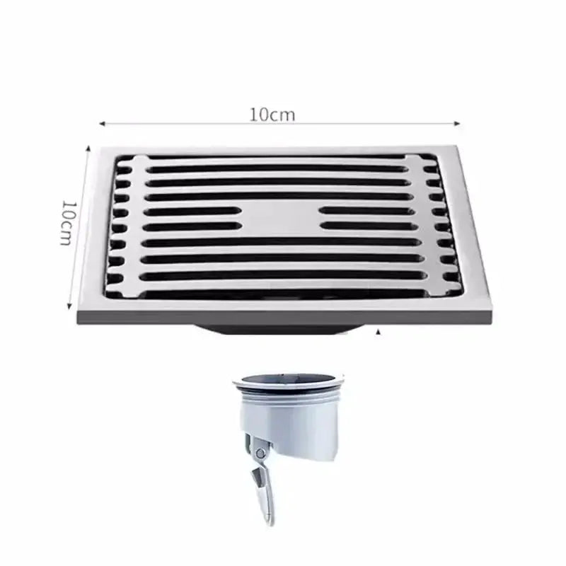 Square 10cm stainless steel floor drain with removable cover by Simples Market for bathroom and laundry