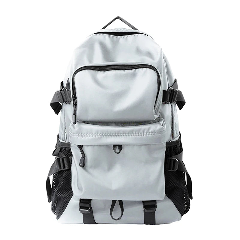 Backpack for 15.6-inch laptops in light gray with multiple pockets and side mesh pockets