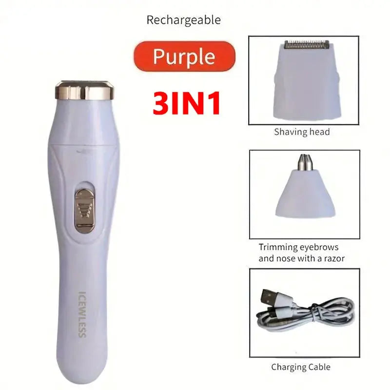 Electric hair trimmer for women, Simples Market purple 3-in-1, rechargeable and waterproof