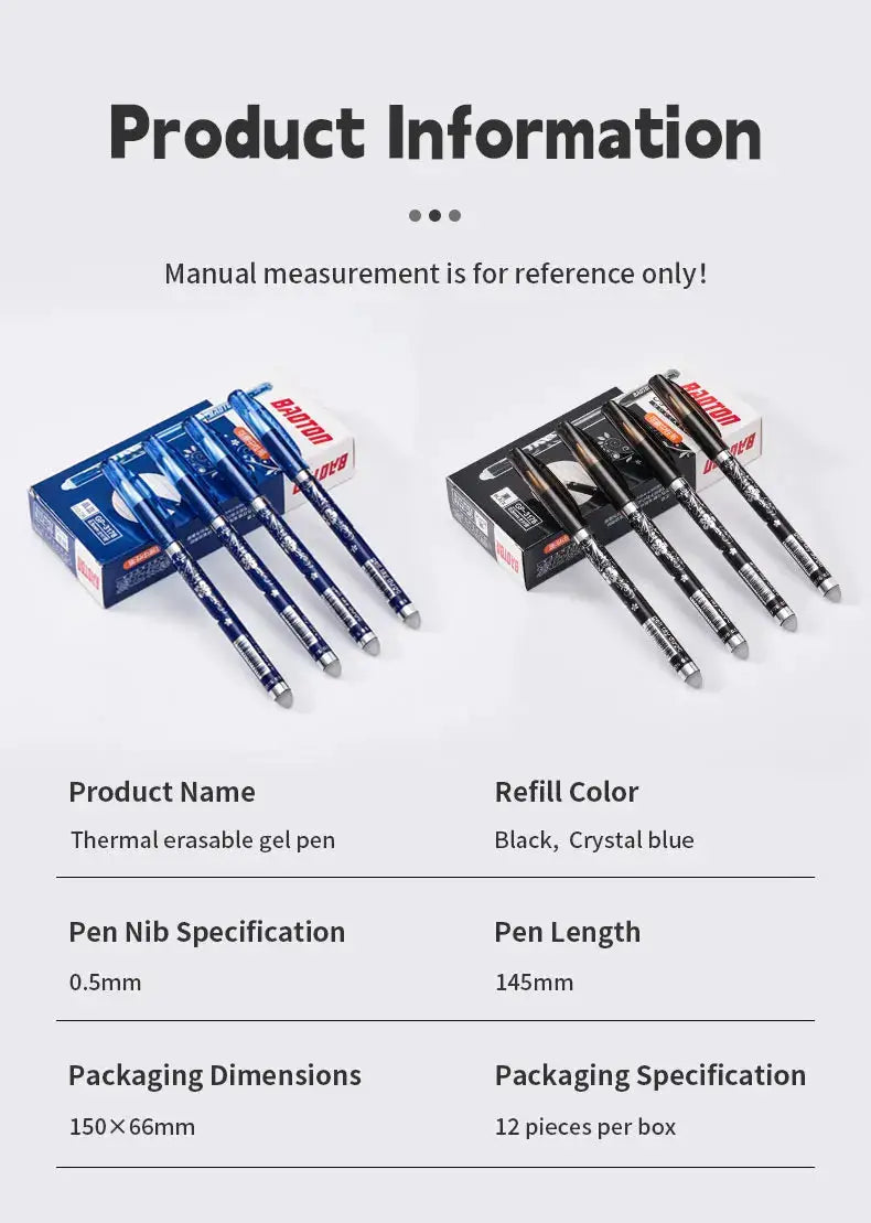 Kawaii erasable gel pen set, 26 pieces, 0.5mm, waterproof ink; blue and black packs, two boxes by Simples Market