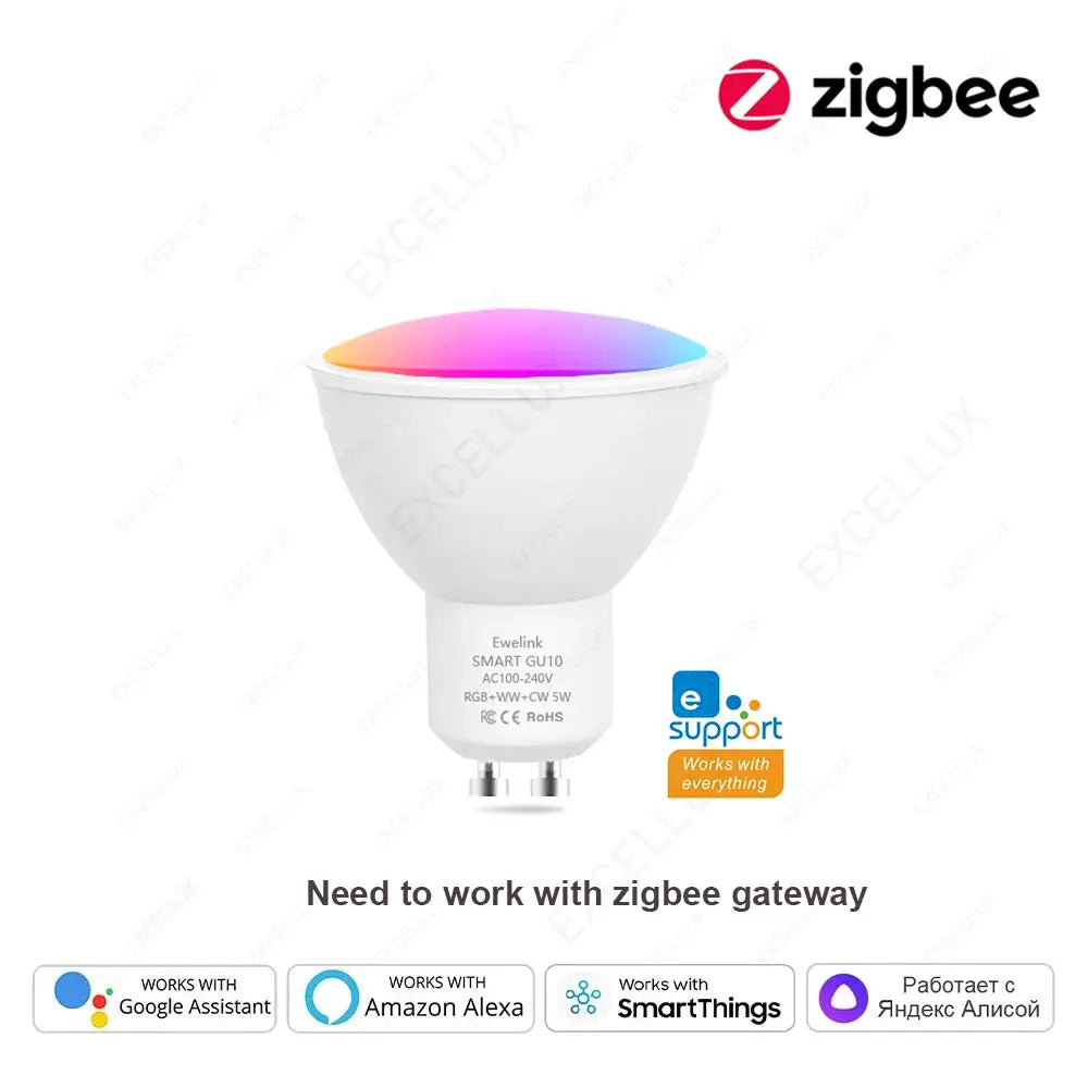 Simples Market ZigBee GU10 smart LED bulb RGB+WW+CW, 5W dimmable, app-controlled spotlight bulb