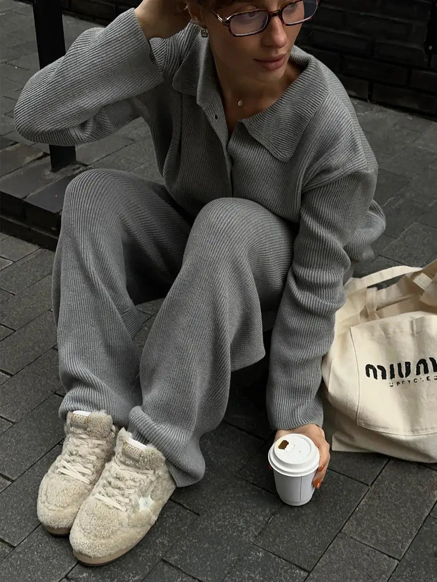 Bornladies Autumn Winter Knit Cardigan Pants Set Two Piece Outfit