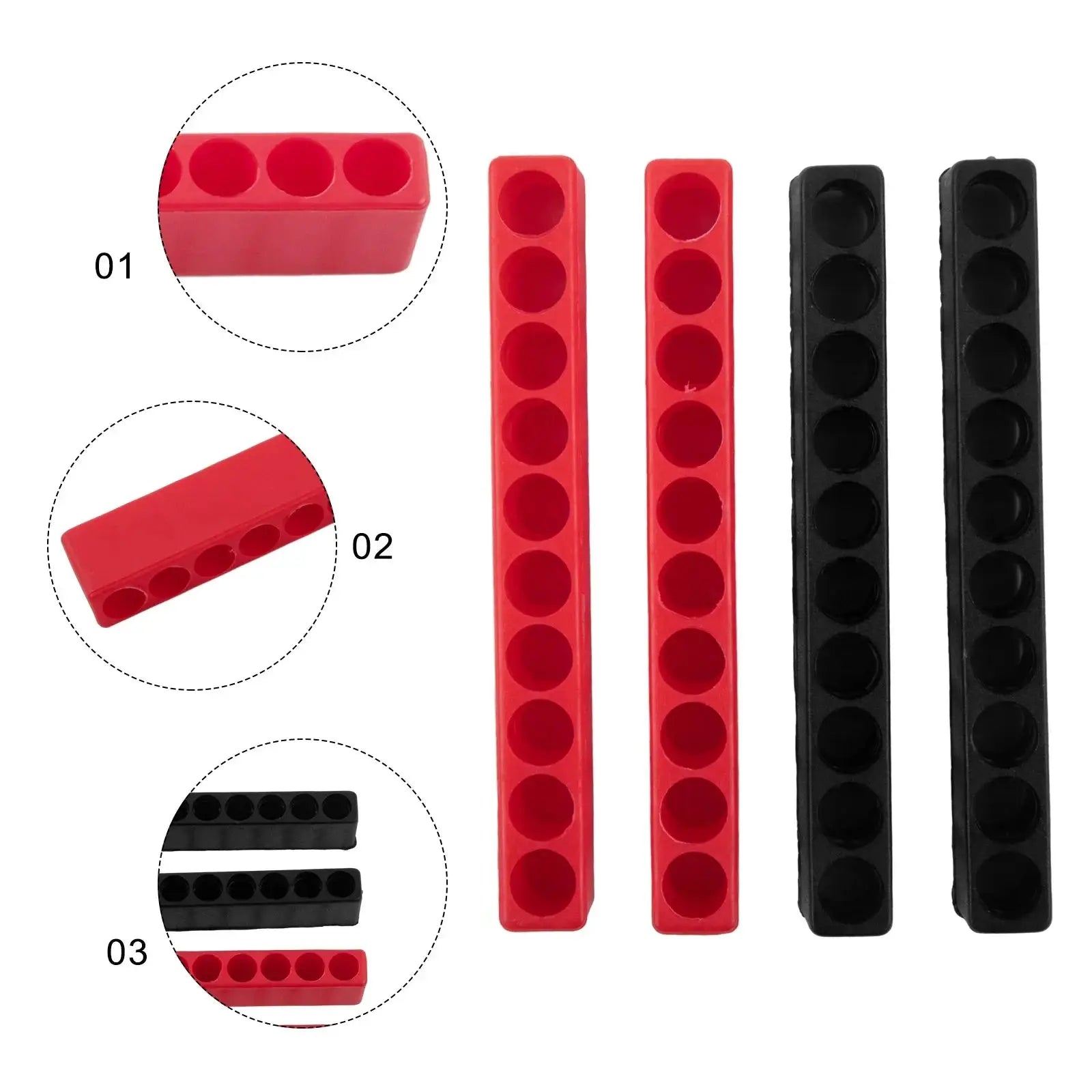 4-piece bit holder set in red and black plastic, 10-hole 1/4 inch hex screwdriver storage blocks by Simples Market