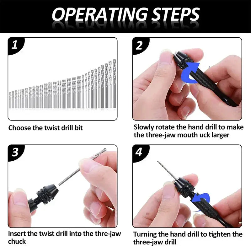 Micro Mini Pin Vise Hand Drill With Twist Bits Rotary Tool Set For DIY Craft Jewelry Making Resin Polymer Clay Carving
