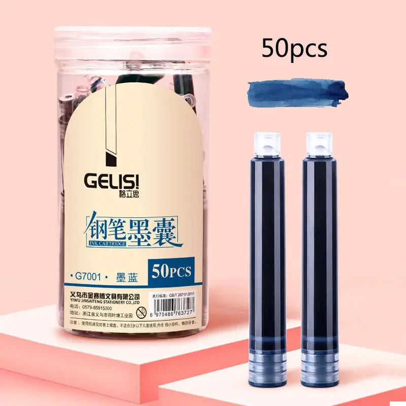 Gelis ink cartridge set, 50pcs blue and black fountain pen ink; two cartridges shown, Simples Market.