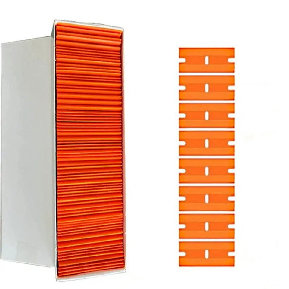 Simples Market 100-piece orange plastic razor blade set for label removal and window glass cleanup