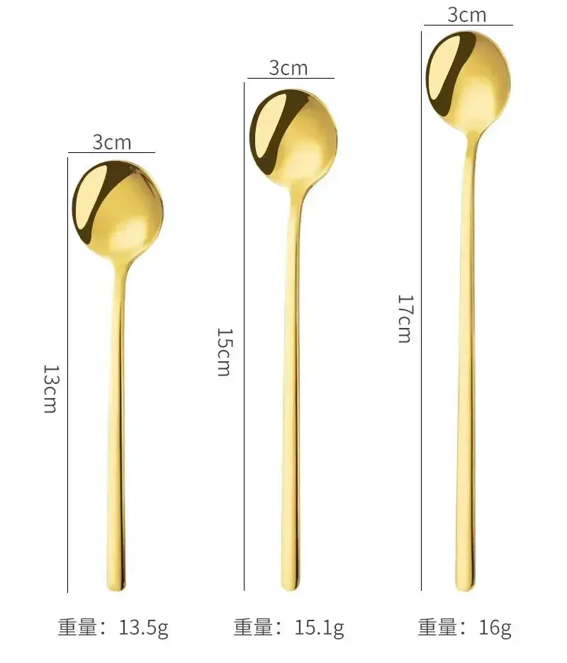 Cute Long Handle Stainless Steel Gold Finish Coffee Dessert Ice Cream Spoons Kitchen Tableware Set for Wedding
