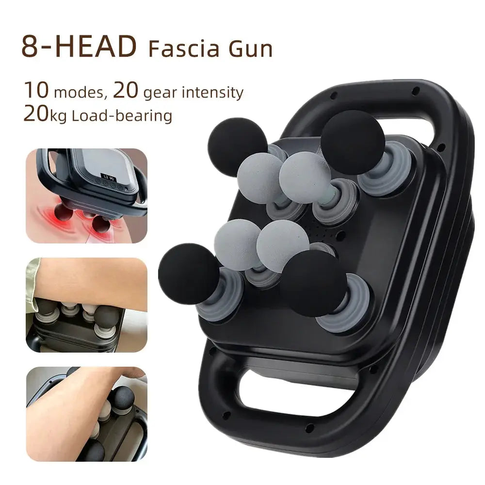 8-Head Fascia Gun by Simples Market with multiple massage heads for back and shoulder massage