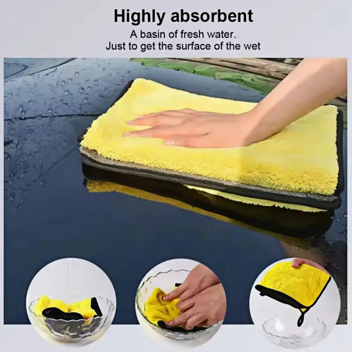 Car microfiber towel yellow coral fleece with black backing; 3–30 pcs pack for car care