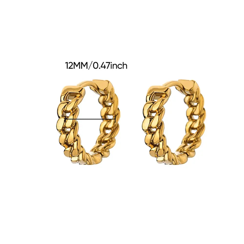 2 gold-tone chunky hoop earrings, 12mm stainless steel, minimalist hoop jewelry