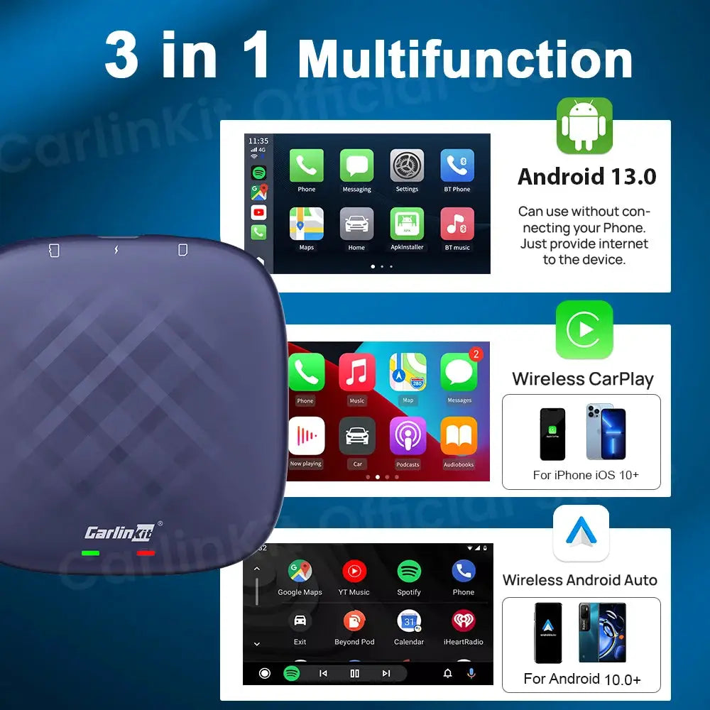 CarlinKit Android Auto Wireless CarPlay AI TV Box, Android 13, 8-core, 64/128GB, split-screen UI by Simples Market