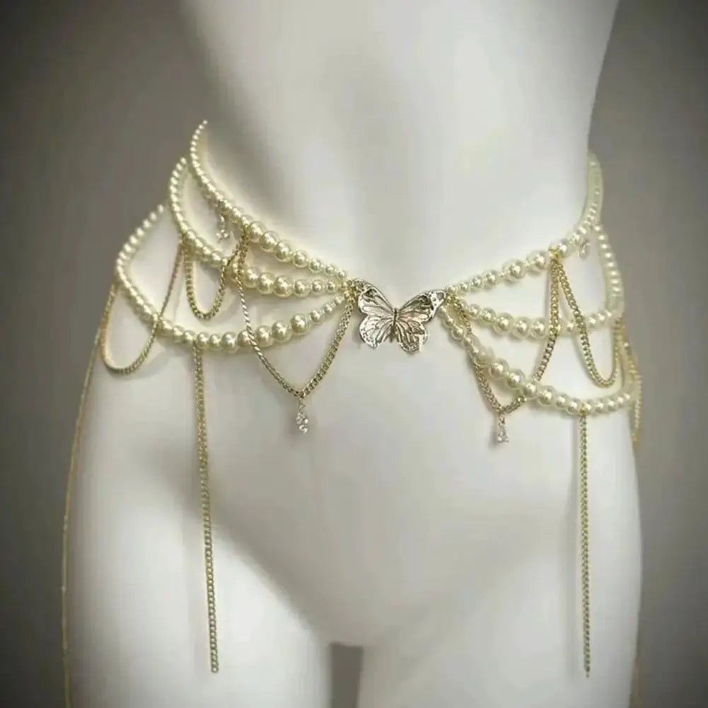 Y2K Retro Multilayer Pearl Waist Chain Belt For Women Lightweight Elegant Body Jewelry Accessory