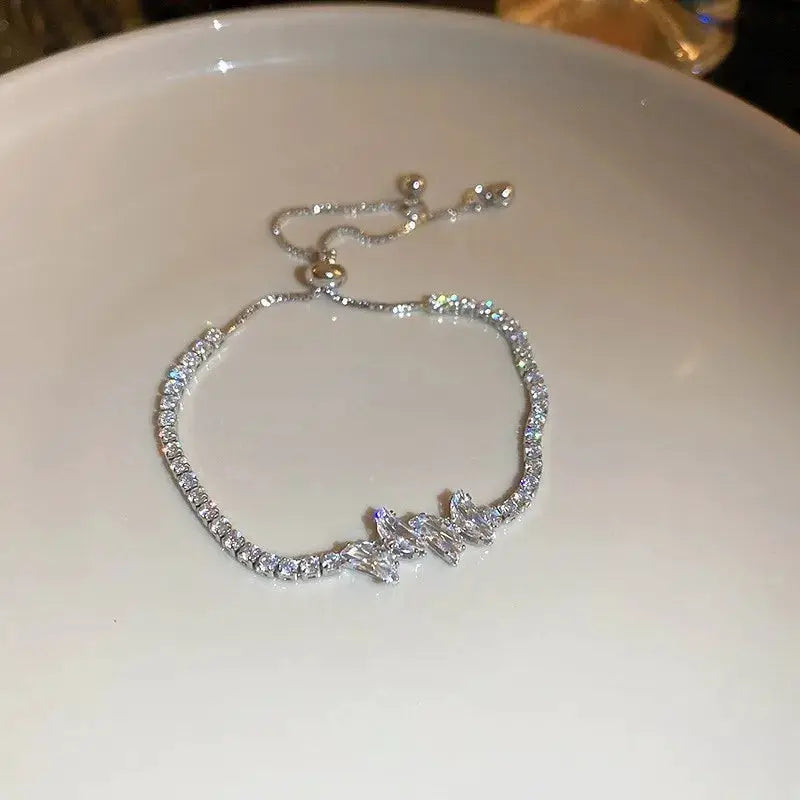 Wave Geometry Adjustable Bracelet Bangle Luxury Rhinestone Crystal Jewelry For Women Wedding Wristband Fashion