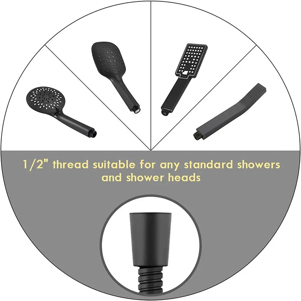 Black SUS 304 Stainless Steel Flexible Shower Hose 1.5M 2M Long Water Extension For Bathroom