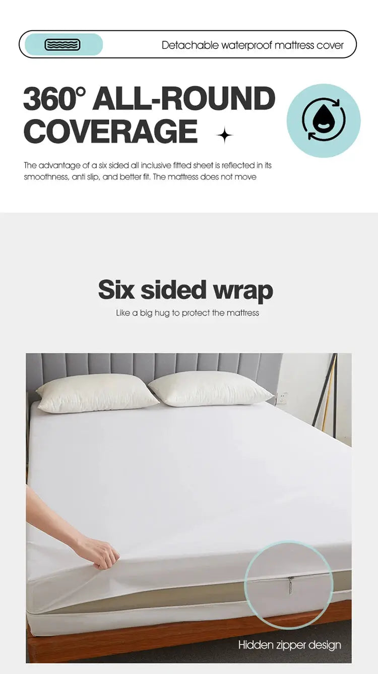 Simples Market waterproof mattress protector with hidden zipper, breathable, antibacterial six-sided wrap for queen/king.