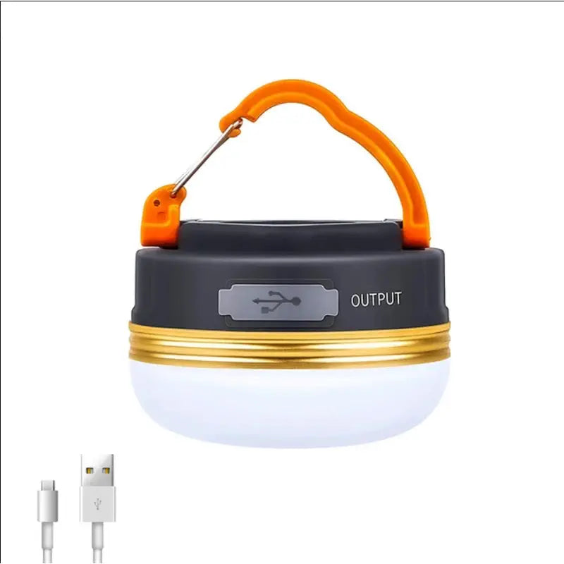 Simples Market 10W USB rechargeable camping lantern with orange handle and gold band