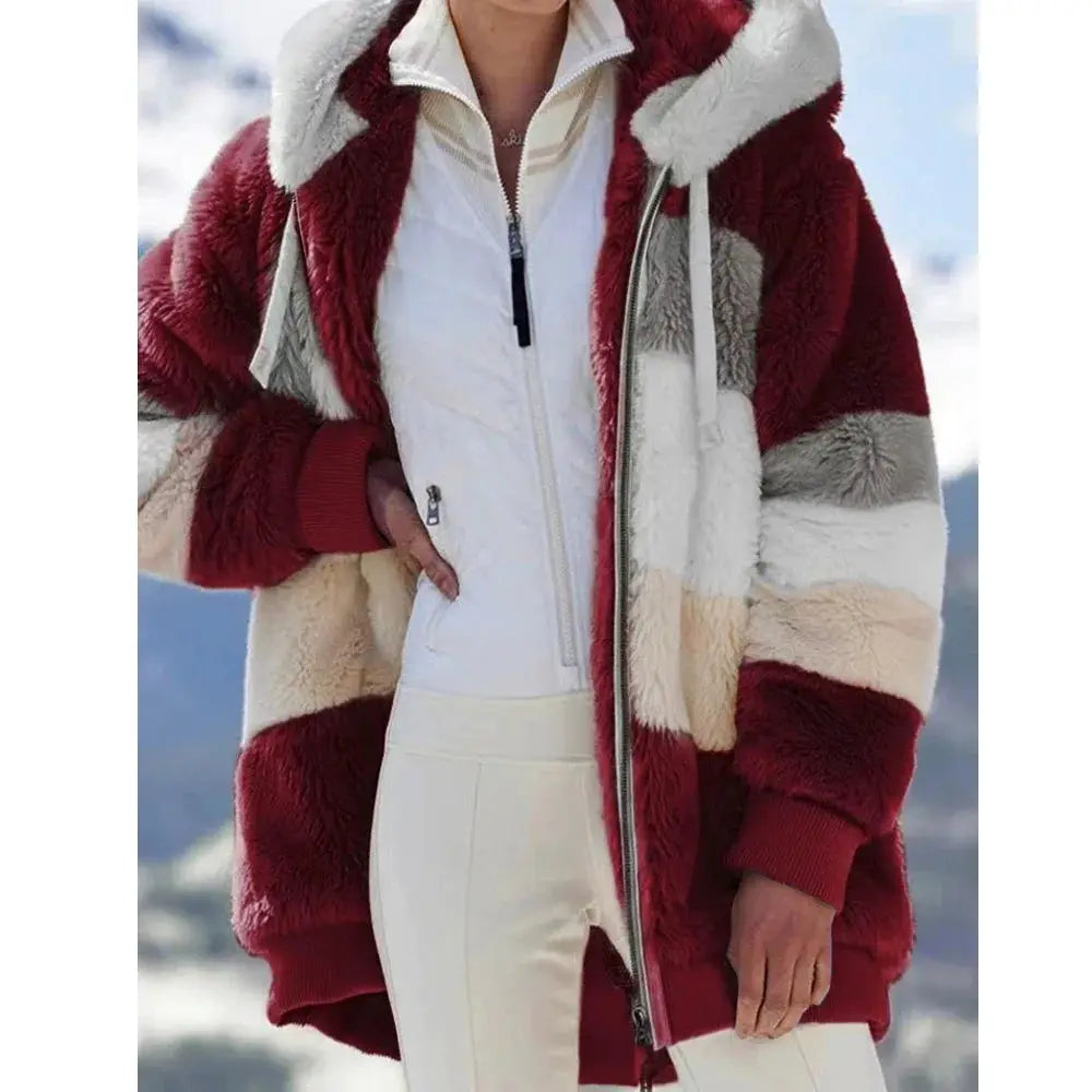 LuxeNest Oversized Hooded Plush Jacket For Women Cozy Warm Autumn Winter Coat With Zipper And Pockets